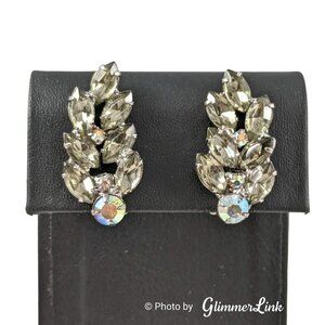 VTG Smoky Gray Navettes & AB Rhinestones Ear Climber Silver Tone Clip On Ear
